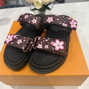 LOUIS VUITTON x TM LV sunset flat comfort  mule Cherry Blossom floral sandals